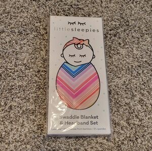 NIB - Little Sleepies Rainbow Chevron Swaddle And Luxe Bow